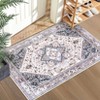 Vintage Washable Floral Area Rug: Non-Slip Distressed Oriental Carpet with Medallion – Low-Pile Accent Floor Mat for Living Room, Laundry Room - 3 of 4