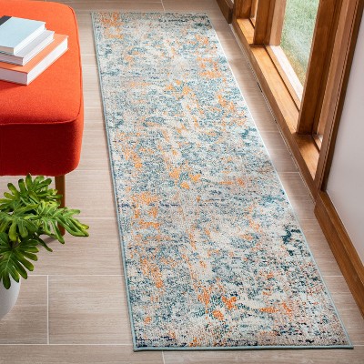 Madison Light Blue and Beige Abstract Runner Rug