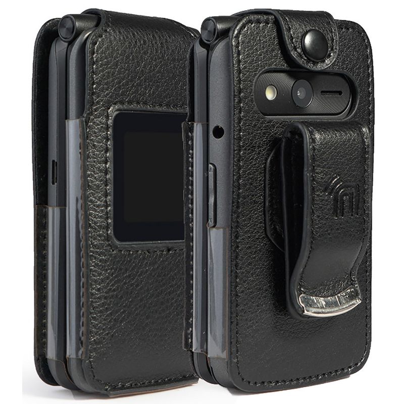 Nakedcellphone Case for Verizon eTalk Flip Phone - Vegan Leather with Belt Clip - Black, 1 of 9