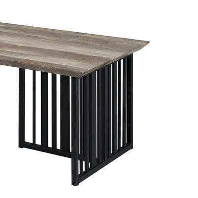 47" Antique Oak and Black Metal Rectangular Coffee Table