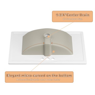 White Ceramic 30" Vanity Top Bathroom Sink with Three Holes