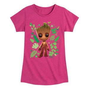 Girls' - Marvel - Guardians of the Galaxy Baby Groot Leaf Fitted Short Sleeve Graphic T-Shirt - 1 of 4