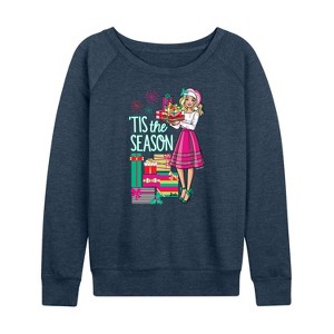 Women's - Barbie - Holidays & Christmas Lightweight French Terry Wide Neck Long Sleeve Shirt - 1 of 4