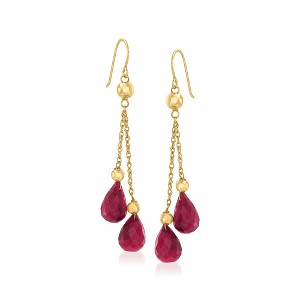 Ross-Simons 15.00 ct. t.w. Ruby and Bead Double Drop Earrings in 14kt Yellow Gold - 1 of 4