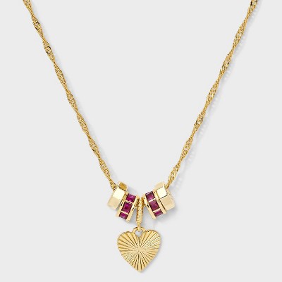 14K Gold Dipped Cubic Zirconia Rondelle Heart Necklace - A New Day™ Gold/Pink