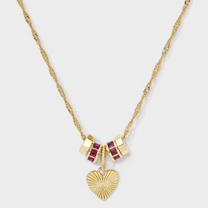 14K Gold Dipped Cubic Zirconia Rondelle Heart Necklace - A New Day™ Gold/Pink - 1 of 4