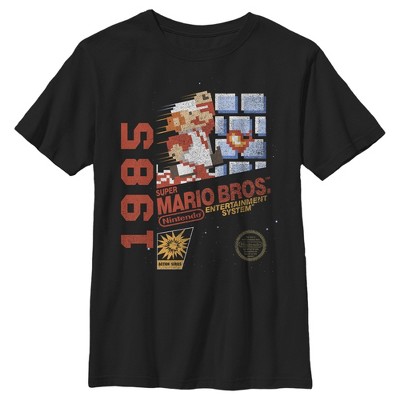 Boy's Nintendo Super Mario Bros 1985 Box Art T-shirt - Black - X