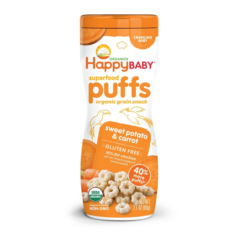 HappyBaby Sweet Potato &#38; Carrot Superfood Baby Puffs - 2.1oz, 1 of 6