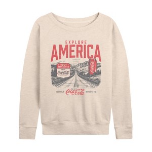 Women's - Coca-Cola - Explore America Coke Lightweight French Terry Wide Neck Long Sleeve Graphic Shirt - 1 of 4
