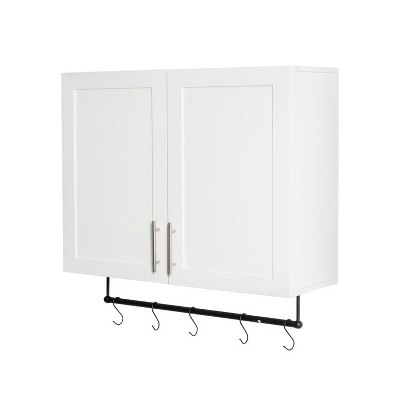 Bathroom Wall Cabinet with Adjustable Shelf, Towel Bar, 5 Hooks, Over The Toilet Storage Cabinet for Bathroom, Kitchen, White