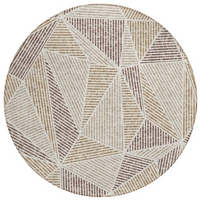 Brown Taupe And Beige Geometric Washable Indoor Outdoor Area Rug