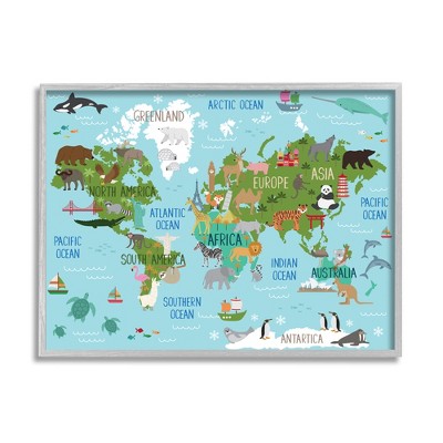 Stupell Industries Kid's Animal World Map Favorite Regional Wildlife