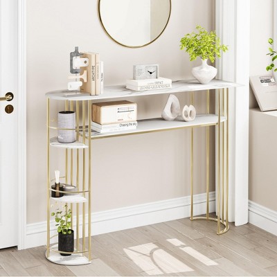 Gold Console Table, Sofa Tables Narrow Entryway Table with Storage and Shelves