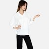 Anna-Kaci Women's V-Neck Blouse with 3/4 Lantern Sleeves and Ruffle Cuffs - 3 of 4