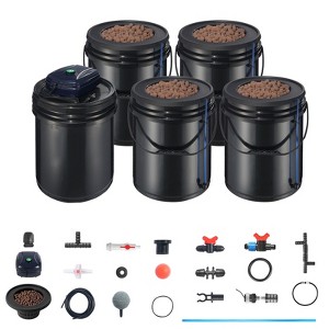 VEVOR RDWC Hydroponics Grow System, Hydroponic Growing Kit with Top Drip, Recirculating Deep Water Culture 4 Buckles and 1 Reservoir, Black - 1 of 4