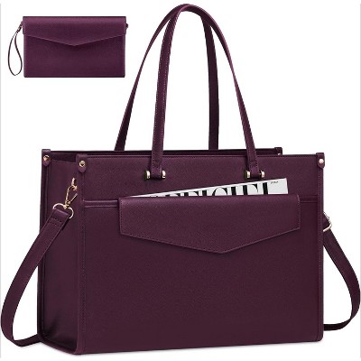 15.6'' Laptop Tote Purse 2-in-1 Professional Business Briefcase with Clutch Purse, Waterproof Leather