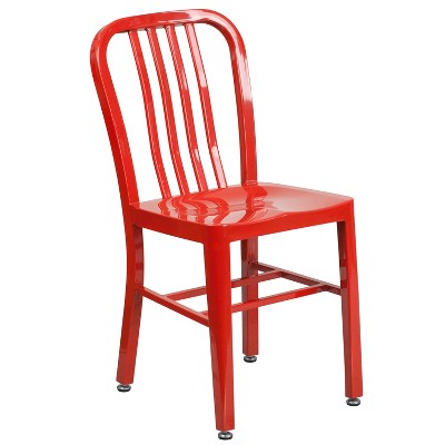 Retro-Modern 30" Round Red Metal Table & 2 Slat Back Chairs Set