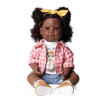 Adora Realistic Black Baby Doll Happy Camper Toddler Doll - 20 inch, Soft CuddleMe Vinyl, Black hair, Brown eyes