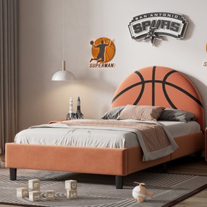 Twin Upholstered Rainbow Bed Frame, Velvet Kids Platform Bed with Slats, No Box Spring Needed - Baofuwish - 1 of 4