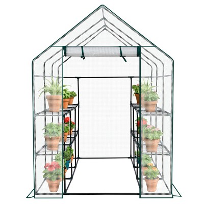 SEVOBAL Greenhouse Outdoor Durable PE Plant Green House for Frost Protection Shelf Clips Roll-up Zipper Door Walk-in for Planter, White, 99"*37"*14.5"