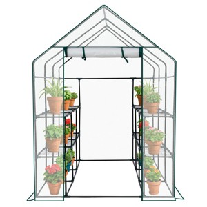 SEVOBAL Greenhouse Outdoor Durable PE Plant Green House for Frost Protection Shelf Clips Roll-up Zipper Door Walk-in for Planter, White, 99"*37"*14.5" - 1 of 4