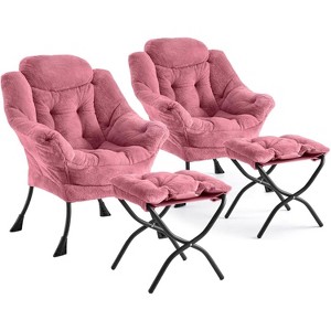 Lazy Chair with Ottoman, Modern Lounge Accent Chair, Leisure Sofa Armchair with Footrest, Reading Armchair with Side Pocket, Plush Pink - 1 of 4