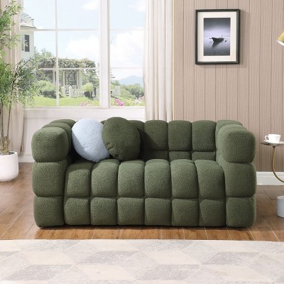 62"Cloud Couches,Boucle Sofa With Square Arms,Loveseat,Marshmallow Sofa With Wooden Frame,Soft Sofa Furniture-Cuddlewood