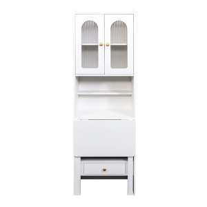 CLIHOME Fold-Out Convertible Nightstands, Desk Cabinet with Shelf and Drawer Multi-Function Home Office Workstation - 1 of 4