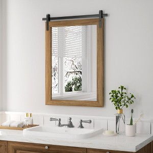 PAIHOME Wood Frame Wall Mirrors, Farmhouse Rectangle Vanity Mirror, Barn Door Bathroom Decorative Mirror - 1 of 4