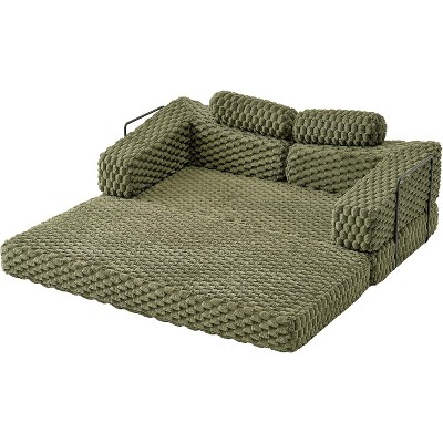 AMERLIFE Foldable Sofa Bed with Plush Faux Fur, Convertible Floor Couch, No Assembly