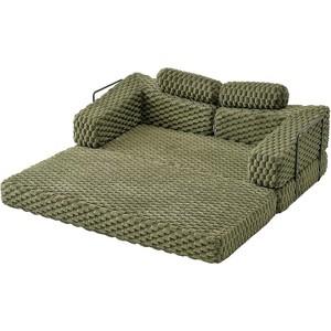 AMERLIFE Foldable Sofa Bed with Plush Faux Fur, Convertible Floor Couch, No Assembly - 1 of 4