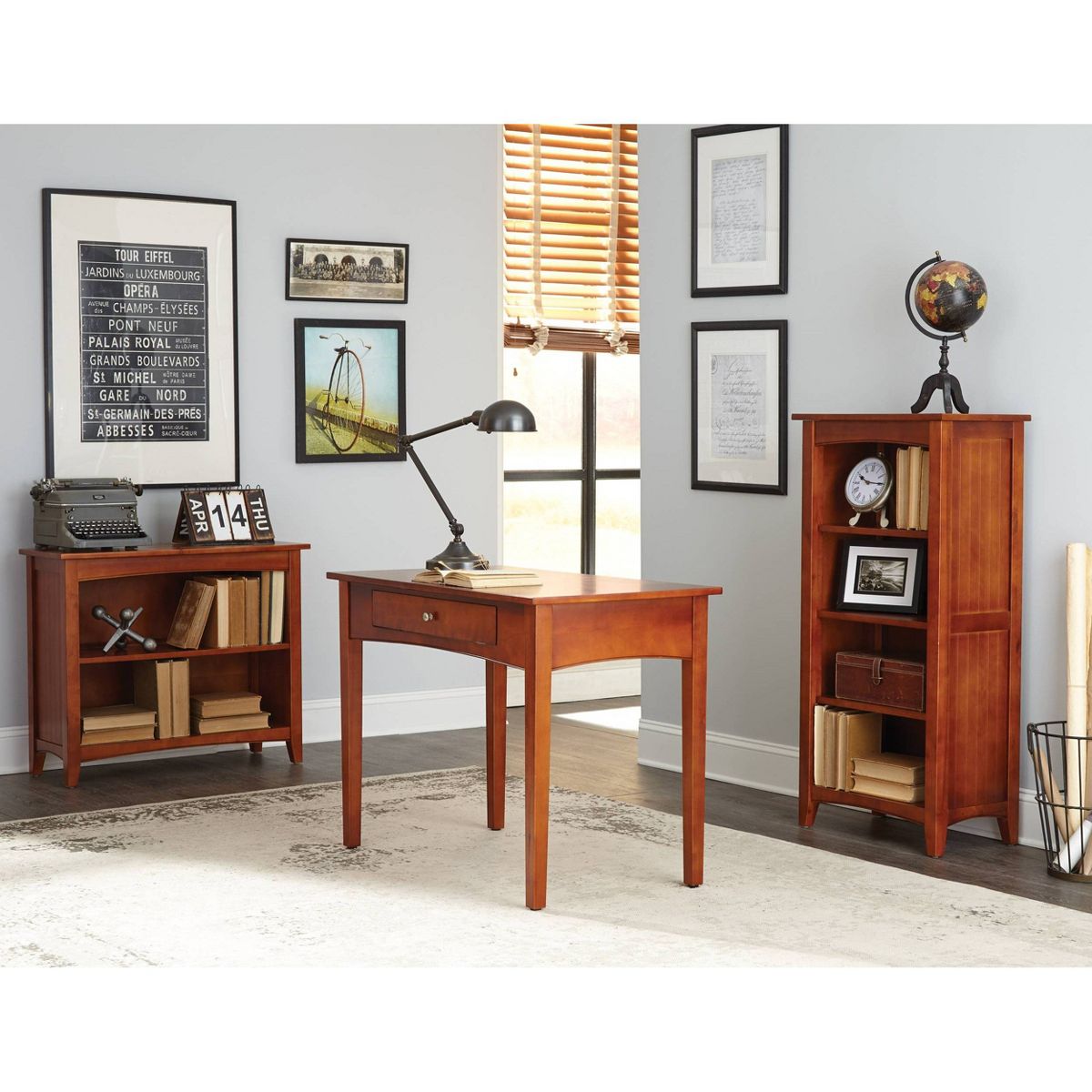 30" 2 shelf Bookshelf Hardwood Cherry - Alaterre Furniture: Mid-Century Modern, Fixed Shelves, Metal Hardware - thumbnail 2