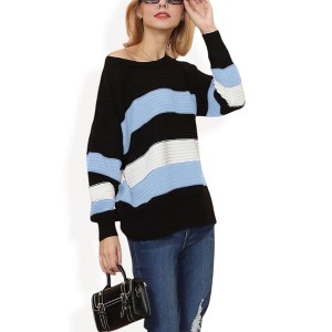 Anna-Kaci Women's Long Sleeve Pullover Knit Sweater with Bold Wide Stripe Pattern and Relaxed Fit - 1 of 3