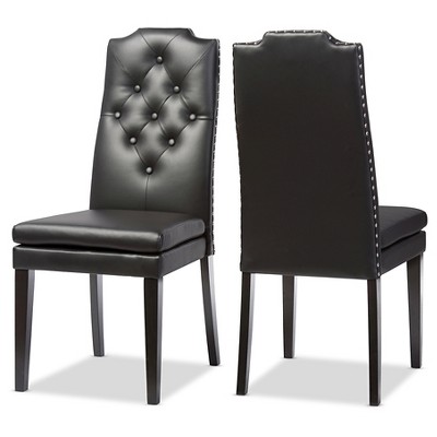 Set Of 2 Louis Faux Leather Upholstered And Wood Dining Chairs Beige/black  - Baxton Studio : Target