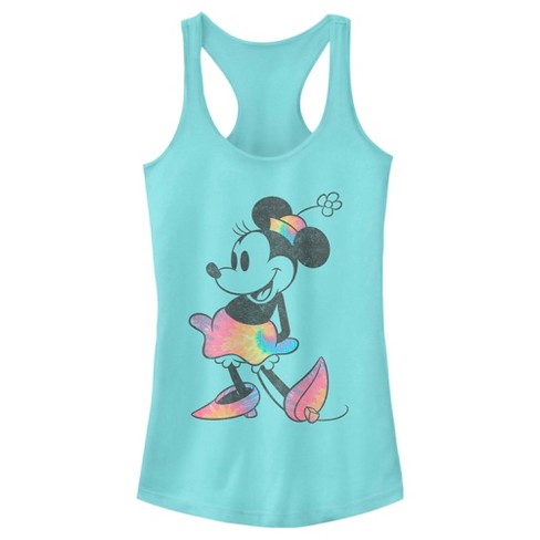 Juniors Womens Mickey & Friends Rainbow Tie-Dye Minnie Mouse Racerback Tank  Top - Cancun - X Small