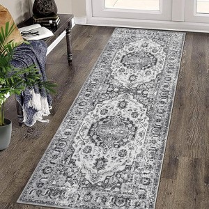 Coucheta Runner Rug , Non-Slip Low Pile Stain Resistant Area Rug, Machine Washable Vintage Distressed Carpet for Kitchen Hallway,Multi-Color & Size - 1 of 4