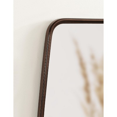Bronze Barrel-Shaped Full Length Mirror with Wood Frame, 18x48
