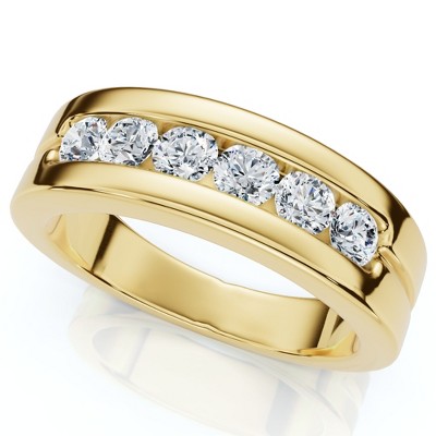 Pompeii3 Men's 5/8Ct Diamond 6-Stone Polished Wedding Ring Lab Created 10k Gold