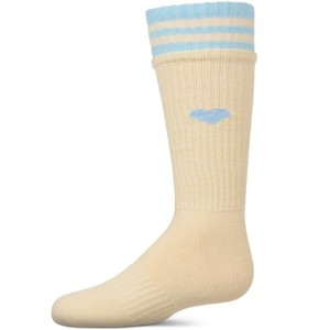 Memoi Girls Ribbed Cotton Blend "Heart and Stripes" Knee Sock - 1 of 4