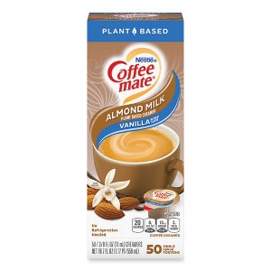 Coffee Mate Almond Milk Non-Dairy Liquid Creamer Singles, Natural Vanilla, 0.38 oz Mini Cups, 50/Box - 1 of 4