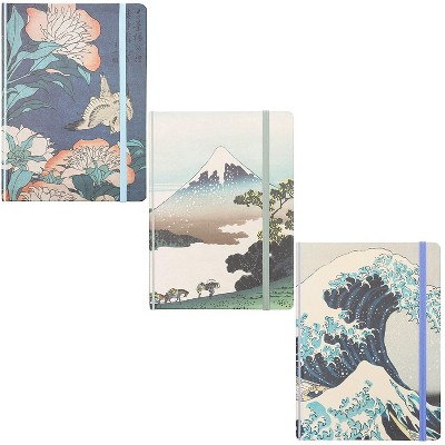 3-Pack Katsushika Hokusai Hard Cover Journal Notebooks Diary, Painter Inspired Design, 160 Lined Pages, 7x5