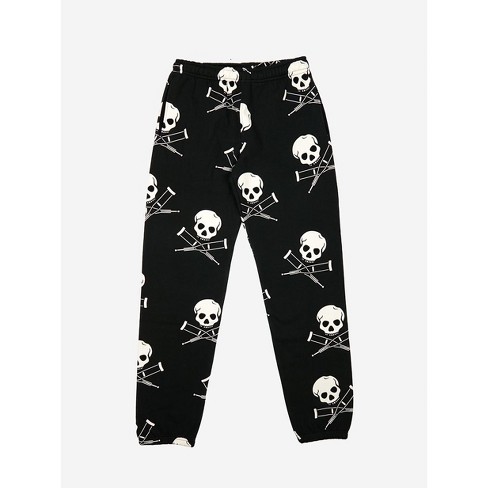 Jackass Skull & Crutches All-Over Print Black Sweatpants - image 1 of 4