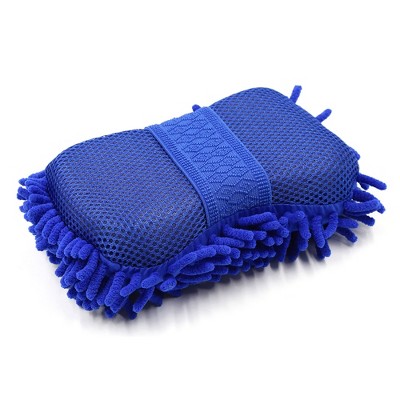 X AUTOHAUX Elastic Microfiber Chenille Wash Brush Sponge Pad Cleaner Car Cleaning Tool 9.1x5.5x2.6inches Blue