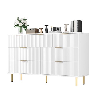 7-Drawer Fluted Dresser - Modern Wood Chest with Gold Handles, Bedroom Storage Organizer for Closet, Living Room & Hallway