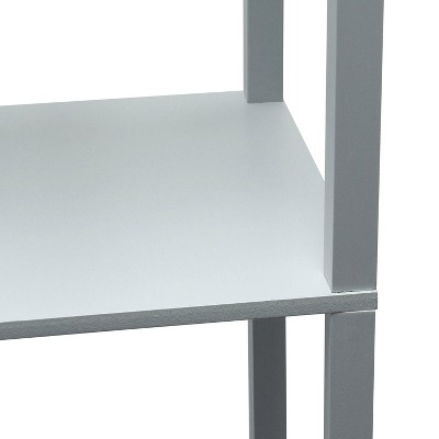 Elegant Gray Floor Lamp with Linen Shade and Display Shelves