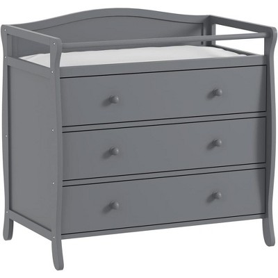 Baby Changing Table Dresser, Nursery Dresser Chest, Wood Diaper Changing Station, with Changing Table Top, Safety Rails, 3 Drawers