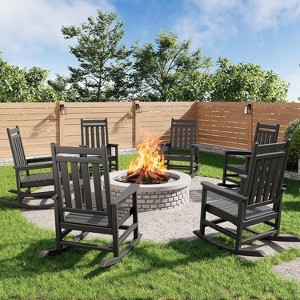 coucheta Lumber Rocking Chair Outdoor Set of 6, HDPE High Back Porch Rocker Chairs with Wood Texture, All Weather Resistant Furniture for Patio - 1 of 4