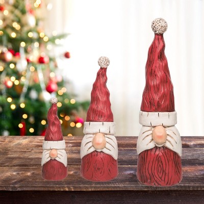 Set of Three Red and White Resin Christmas Gnome Figurines