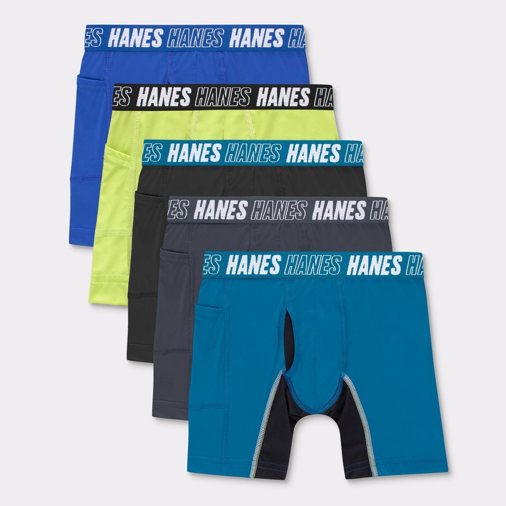 hanes moves boys' 5pk anti-chafe boxer briefs - blue s: moisture wicking, quick dry, 4-way stretch