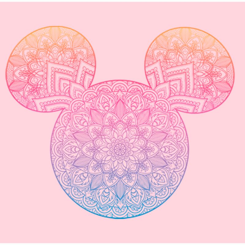 Juniors Womens Mickey & Friends Colorful Mandala Mickey Mouse Logo T-Shirt, 2 of 5
